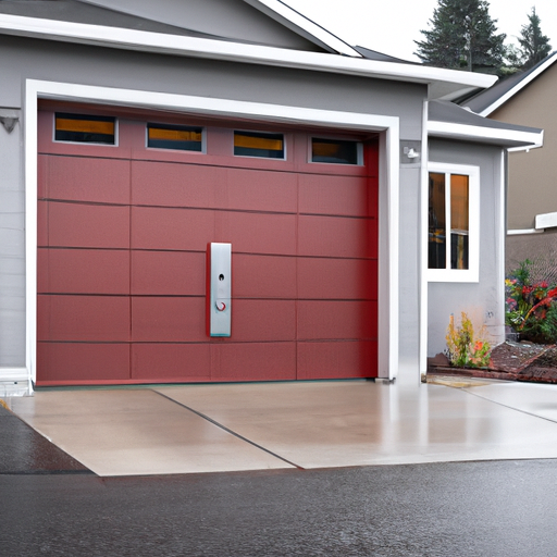 Suburban Redmond home exterior with a modern insulated garage door on an overcast day.